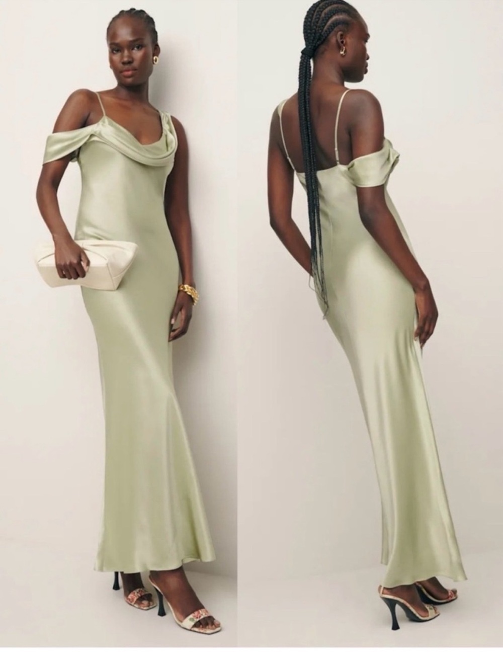 Reformation Ronda Silk Sage Green Dress ES